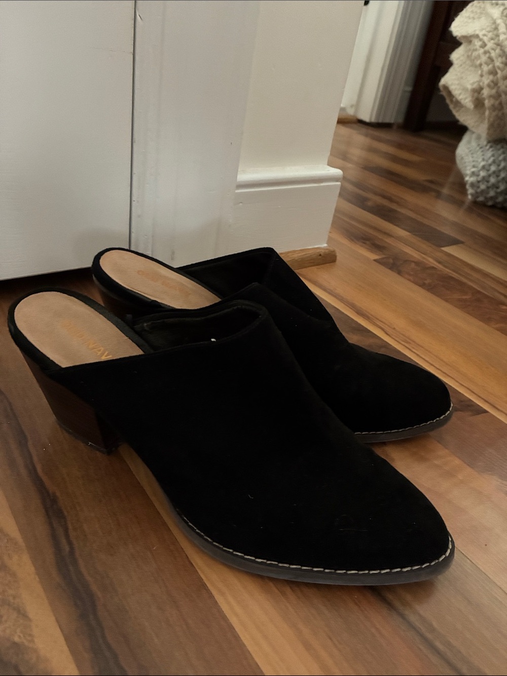 Old Navy Black Suede Slip-On Block Heel Mules